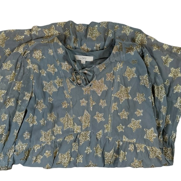 Loft Tiered Ruffle Dress Grey & Gold Size Large - Picture 6 of 11